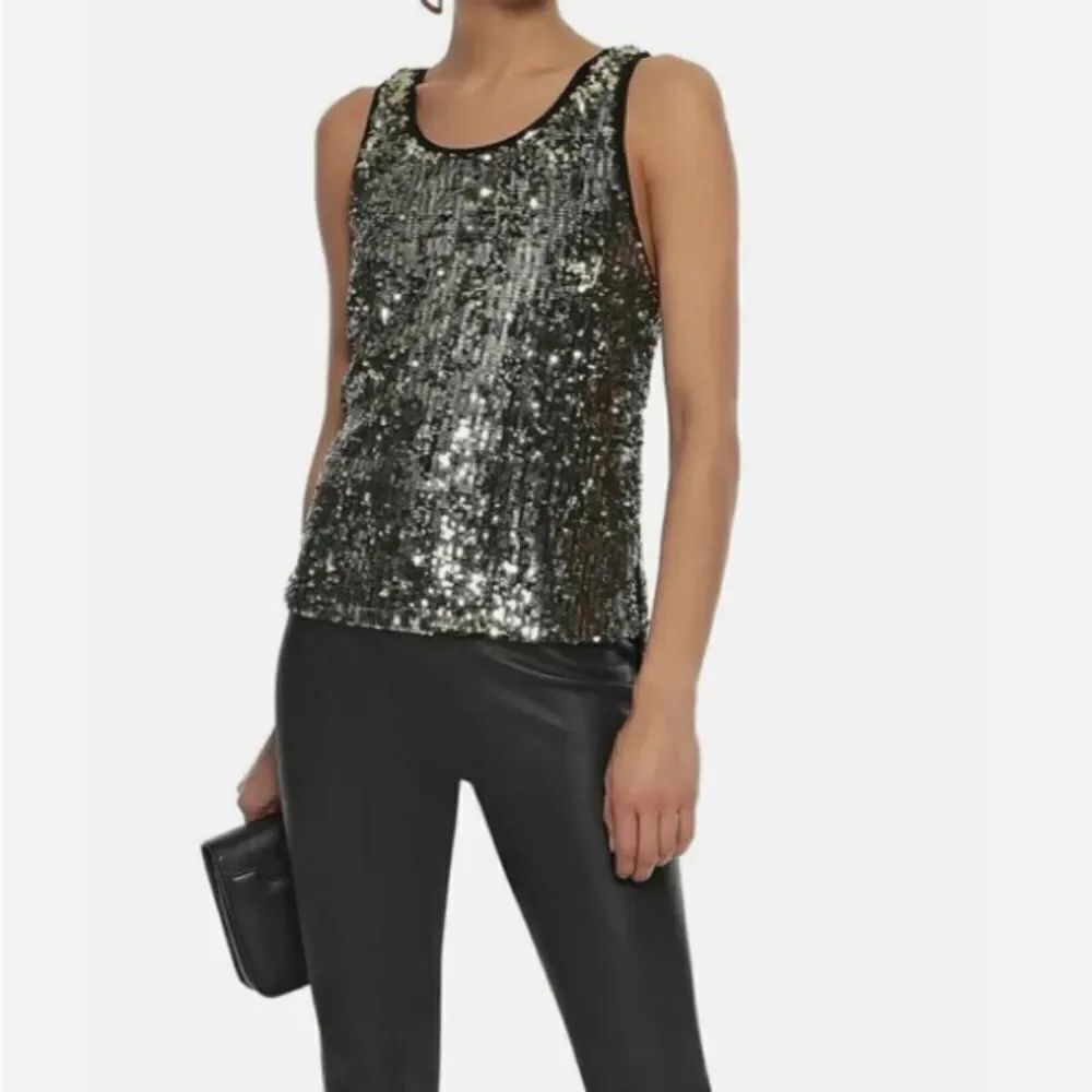 S Alice + Olivia Sleeveless Tank Top Shell Cami Blouse Gold Sequins NWT $350
